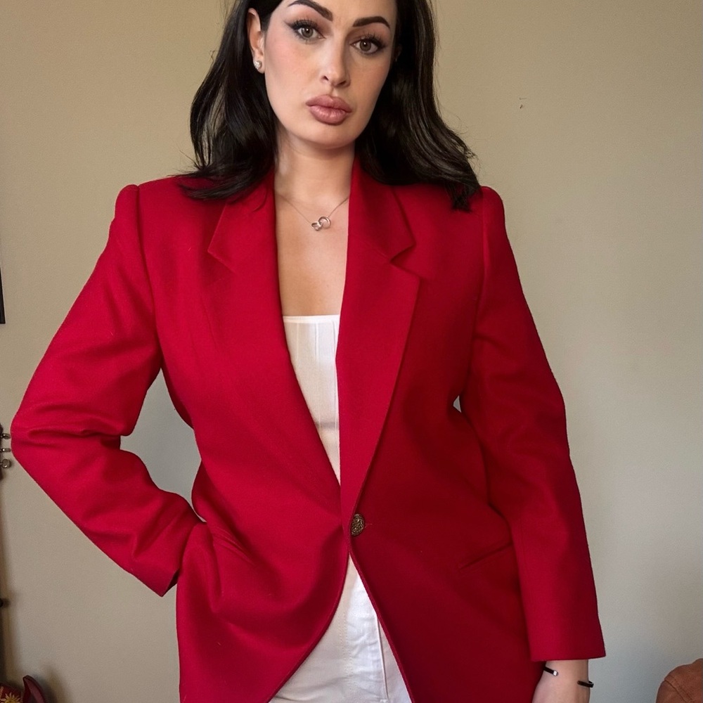 Statement Red Wool Blazer | Vintage Petite Power Jacket | 8P
